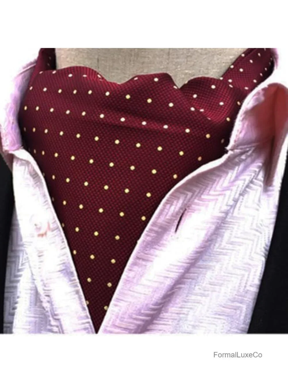 Men Polka Dots Self Tie Ascot Cravat Pocket Square Cufflinks Set Wedding Party